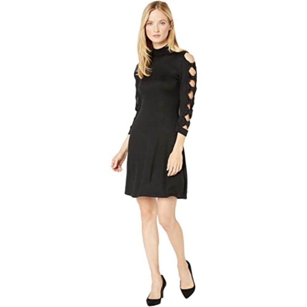 CeCe Black Bow Sleeve Mock Neck Sweater Dress XL - Picture 3 of 12